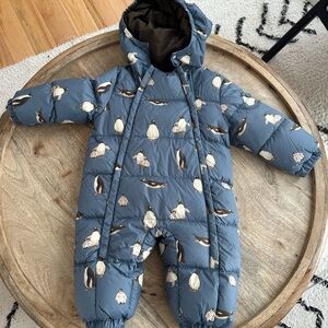Milkbarn Penguin Patterned Blue Footie Size 6-12